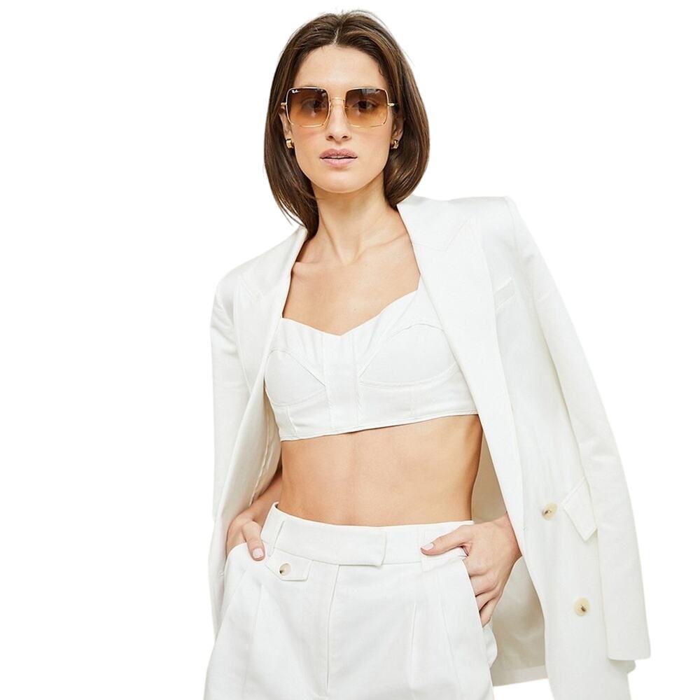 Le' AL.X Sleeveless Sweetheart Neckline Smocked Bra Top in Off White L